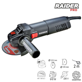 Ъглошлайф RAIDER PRO 125mm 910W рег. обороти RDP-AG43 Black edition