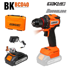 Акумулаторна Бормашина безчеткова Baukraft 18V 2-ск. 10mm 40Nm 2Ah Case BK-BCD40