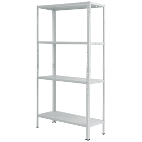 Метален стелаж, 4 метални рафта х 50 кг, 145x75x30 см - бял