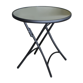 Градинска маса, сгъваема с черен стъклен плот