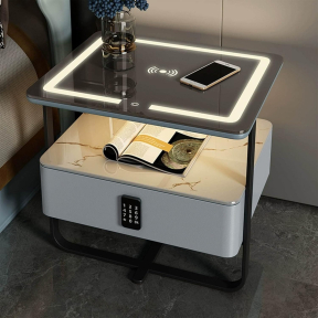 Смарт нощно шкафче с безжично зареждане, LED и заключване с парола