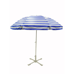 Плажен чадър със сребристо покритие на синьо/бяло райе - ø240 см.