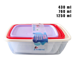 1250, 760 и 430 ml - Комплект кутии за съхранение на храна - 3 броя 