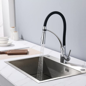 Смесител Rosberg R57100AZ7, Завъртане на 360 гр, Керамична глава, Цинк и Хром/Черен