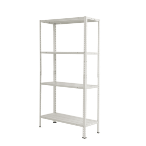 Метален стелаж, 4 метални рафта х 50 кг, 145x75x30 см - бял