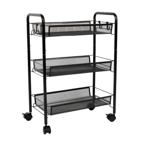 Стелаж на колела, 3 нива, 27x48x63 cм - черен