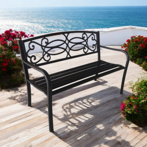 Градинска метална пейка с гръб от ковано желязо