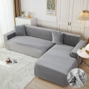 Кадифен калъф за ъглов диван  - Сив