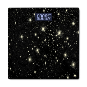 Електронен кантар Rosberg R51650G, до 180 кг, LCD дисплей, 2 x AAA батерии, черен/звезди