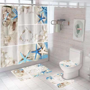 Комплект за баня: перде, 2 бр. стелки и покривало за тоалетна