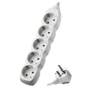 Разклонител с 5 гнезда, 3 м. кабел 1.5 mm2, 16A, 3680W max, Бял