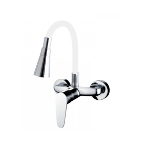 Едноръкохватков смесител за кухня с бяло гъвкаво тяло Sandra