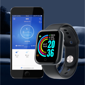  Смарт часовник D20, Крачкомер, Кръвно налягане, IP67, Мониторинг на съня, Изгорени калории, Черен 