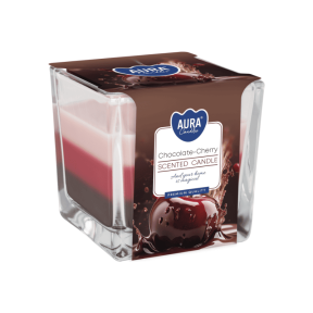 Свещ в чаша, 3 цвята, 8x8x8 см - шоколад и череша