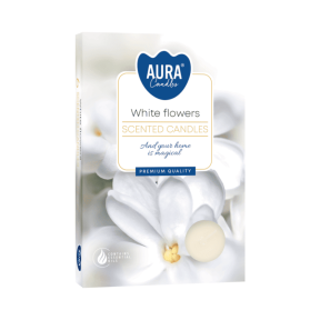 Чаени свещи 6 бр., ø3.9x1.5 см - бели цветя